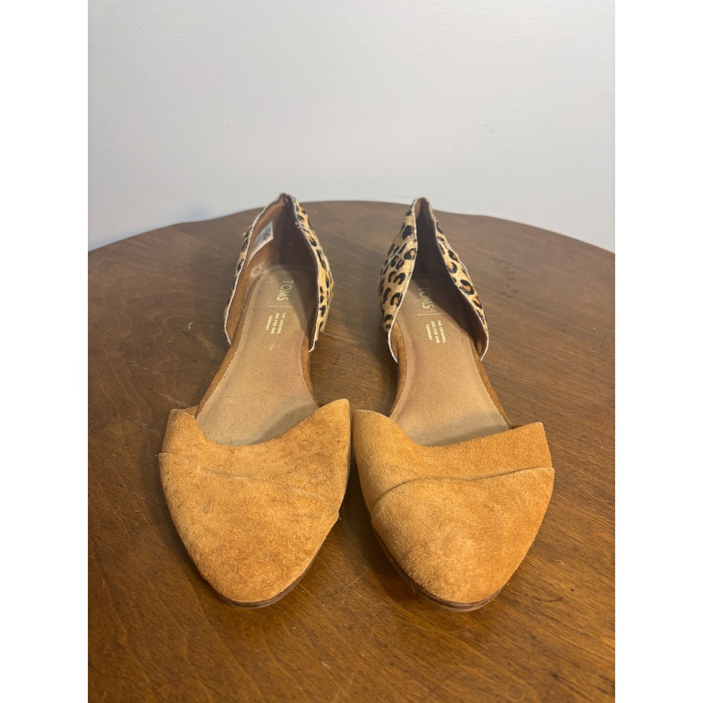 TOMS Jutti‎ D'Orsay Flats Tan Suede Leopard Calf Hair Shoes Womens 9.5